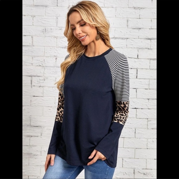 Leopard Striped Raglan Sleeve Tee - Picture 4 of 5